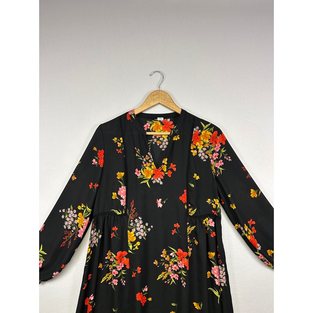 Boho Cottagecore Old Navy Women S Black Floral Lace Trim Long Sleeve Mini Dress - Picture 6 of 8